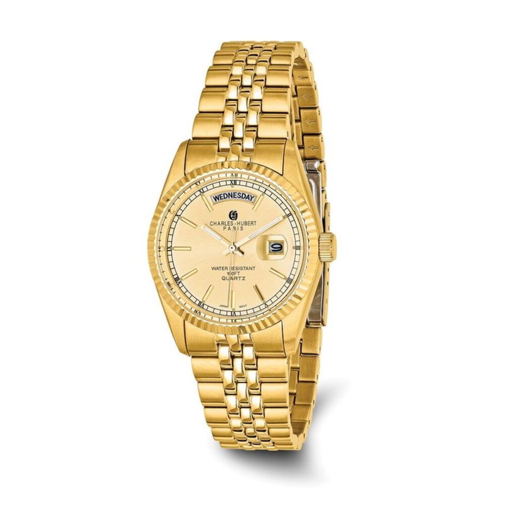Charles Hubert Mens Gold-plated Champagne Dial Panther Link Watch